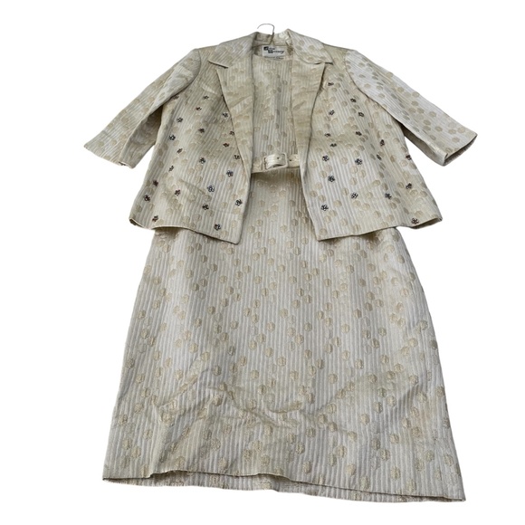 Ann Murray Vintage Dress Jacket Women 12 Golden Ivory Rhinestones Formal - Picture 1 of 13